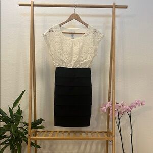 Sweet Storm Black and Cream Mini Pencil Dress